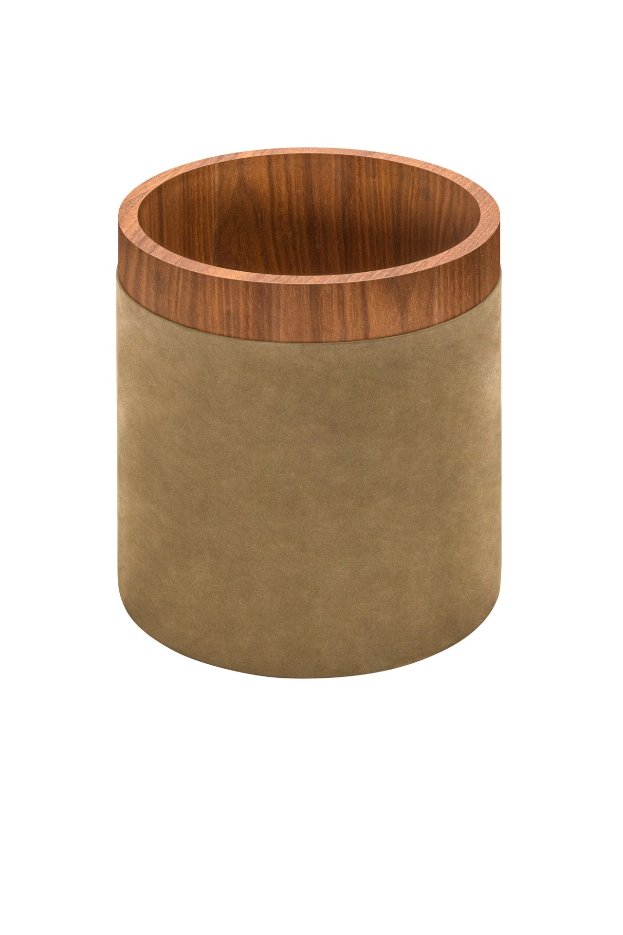 Dama Leather-Covered Wood Bin, Round