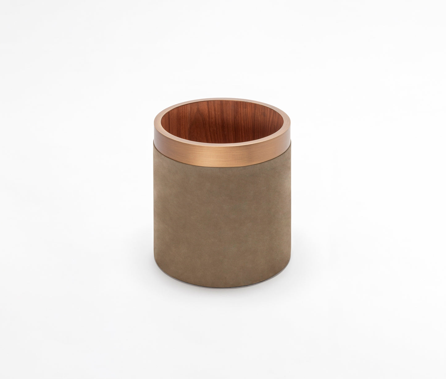Dama Round Leather-Covered Wood Bin