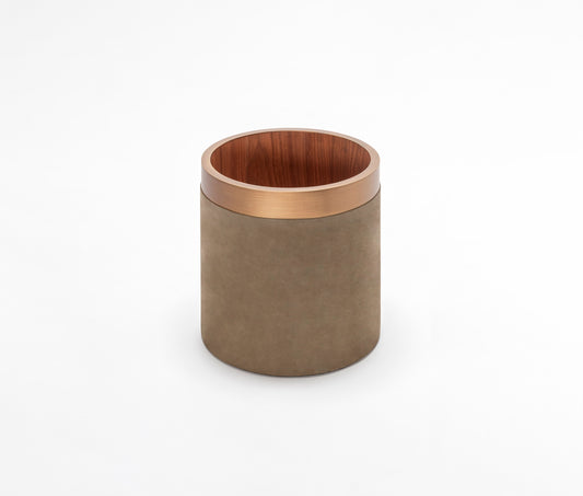 Dama Round Leather-Covered Wood Bin