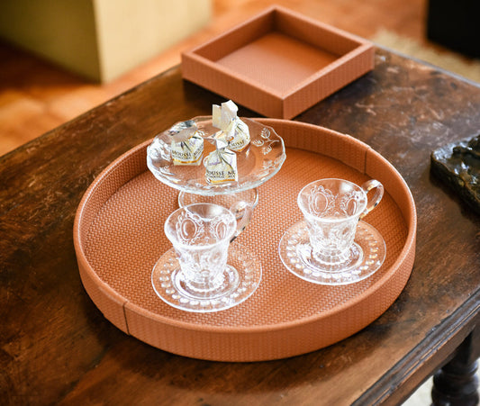 Gea Leather-Covered Wood Tray Round