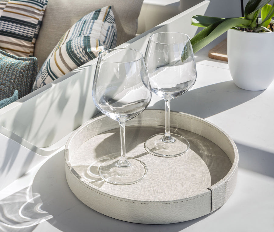 Gea Leather-Covered Wood Tray Round