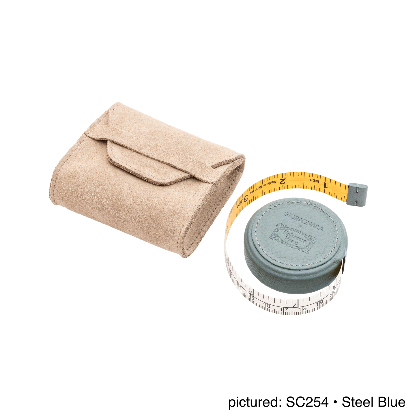 Giobagnara | Roller Tape Measure 3 m Pelle Frau®: Leather-covered measuring tool with suede pouch | Travel Accessories | 2Jour Concierge | luxury utility accessories