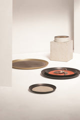 Basel Metal Valet Tray Round w Suede-Covered Inner Part S