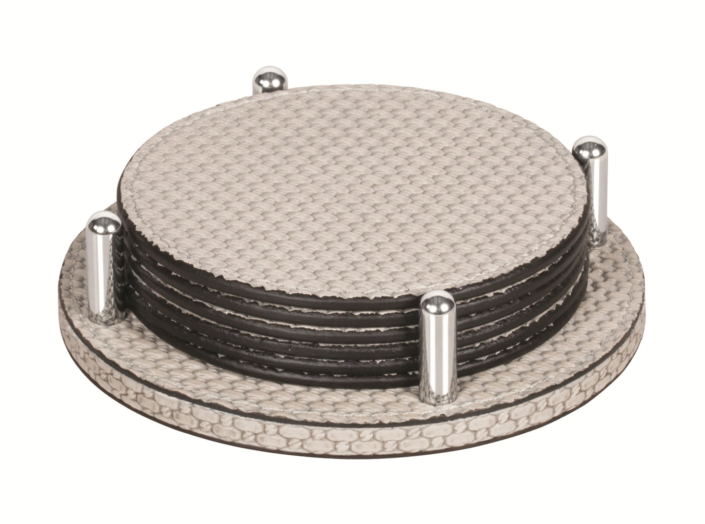 Giobagnara David Coaster Holder with 6 Tao Coasters | Leather-covered wood structure designed to hold 6 Tao coasters | Tao Coasters feature an all-leather structure, semi-flexible and waterproof | Elegant and functional set | Home Decor and Serveware | 2Jour Concierge, your luxury lifestyle shop