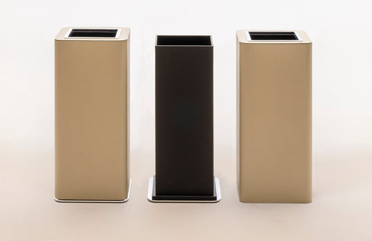 Giobagnara | Polo Metal Double Wall Bin: Leather-covered bathroom bin with metal base and concealed liner | Bathroom / Bins | 2Jour Concierge, your luxury lifestyle shop | premium bathroom accessories for expensive interiors, hotels, and curated hospitality environments