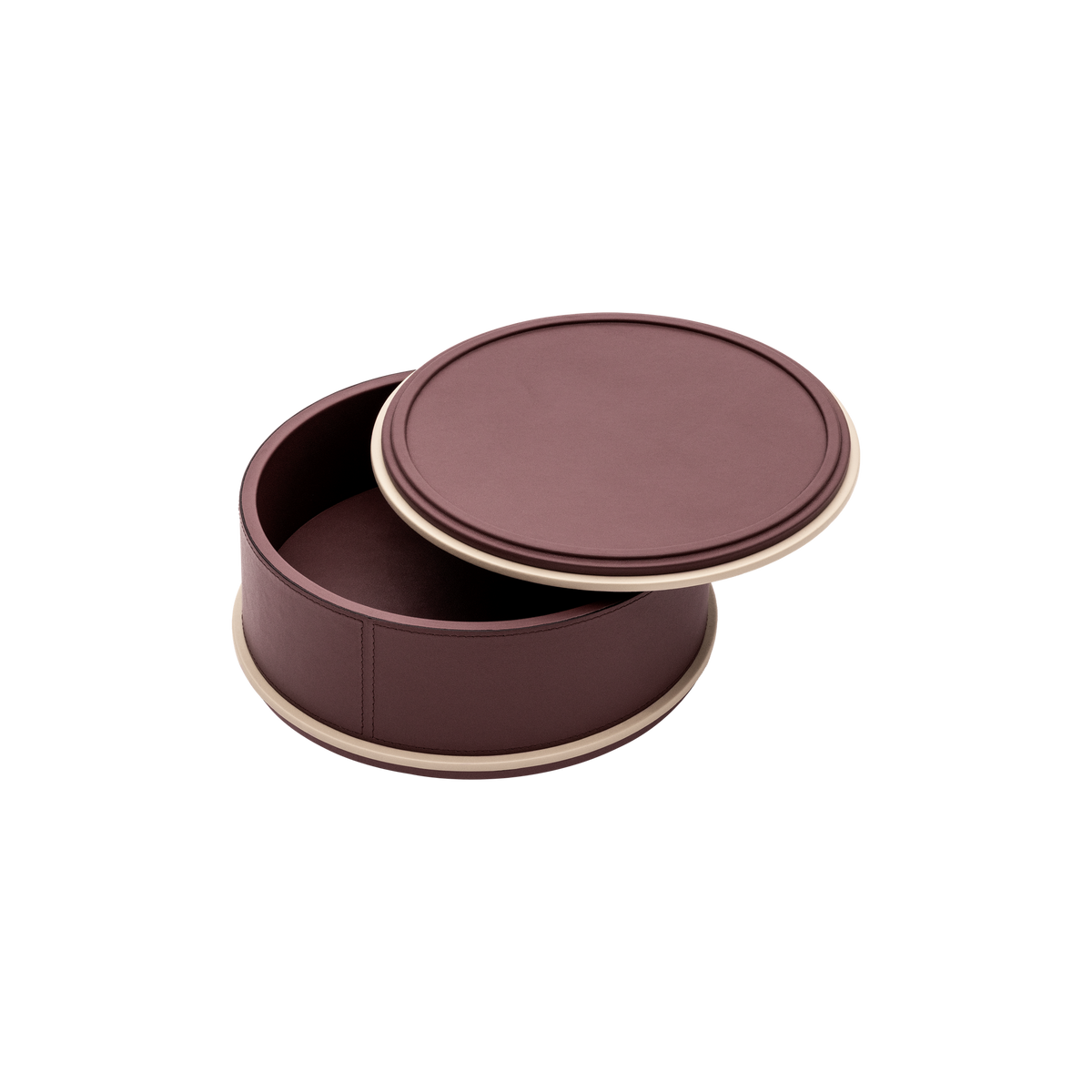 Giobagnara | Rolli Trinket Box: Leather-covered box with layered architectural profiles, monochrome and bicolor, in square, rectangular, long rectangular, and round forms | Decor | 2Jour Concierge, your luxury lifestyle shop | luxury trinket box, Giobagnara Rolli, architectural leather box, Italian designer box