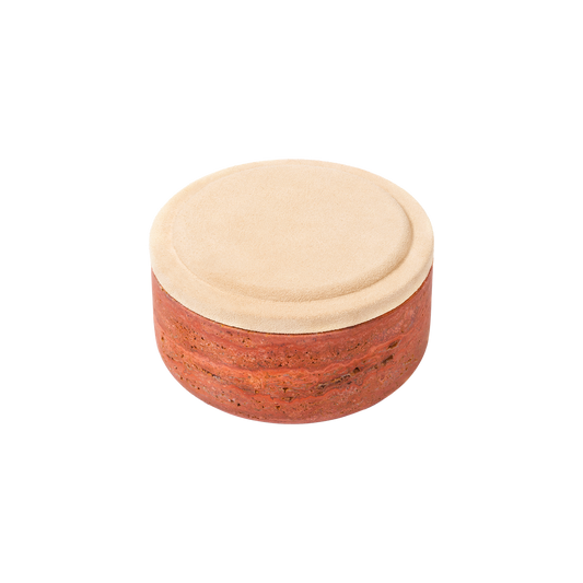 Giobagnara | Naxos Leather & Marble Bowl: Travertine marble bowl with leather-covered lid in multiple sizes | Decor / Trinket Boxes | 2Jour Concierge, your luxury lifestyle shop | luxury decorative storage, premium stone objects for expensive interiors, bedside tables, desks, and curated shelving