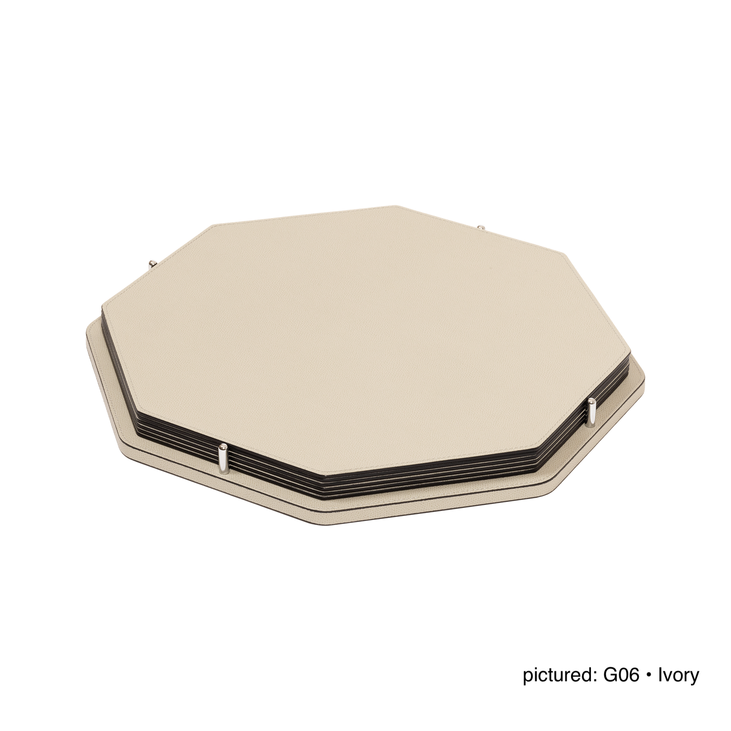 David Leather-Covered Placemat Holder, Octagonal with 6 Placemats & Polished Metal Pins