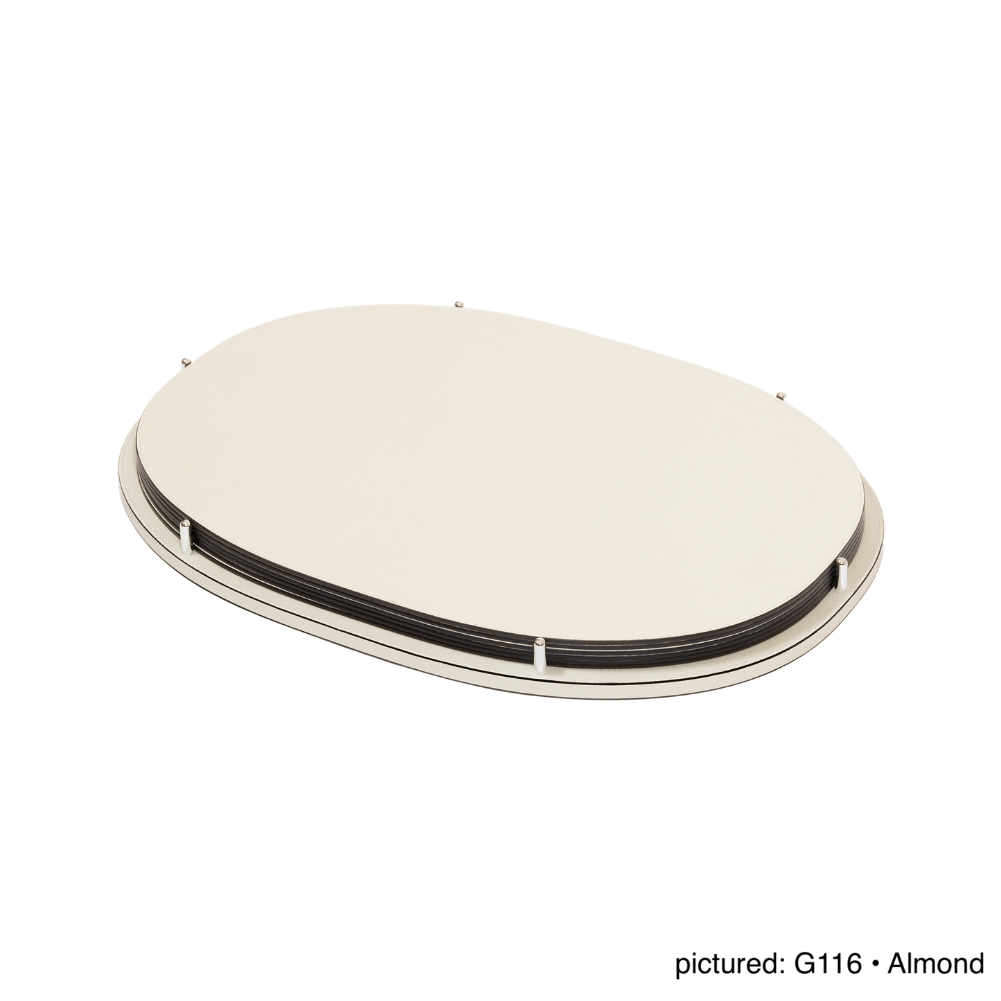 David Leather-Covered Placemat Holder, Oval with 6 Placemats & Polished Metal Pins