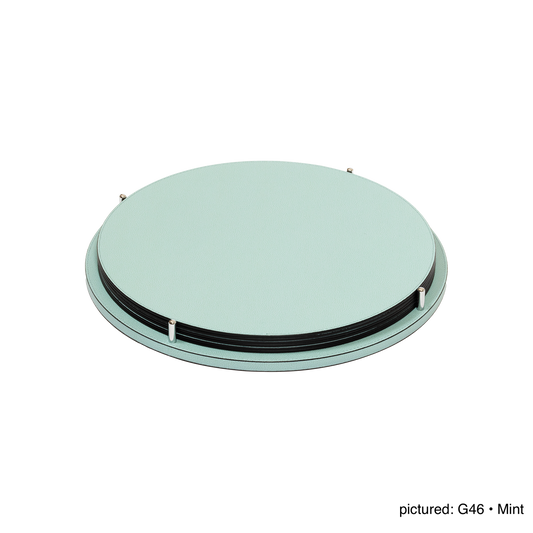 David Leather-Covered Placemat Holder, Round with 6 Placemats & Polished Metal Pins