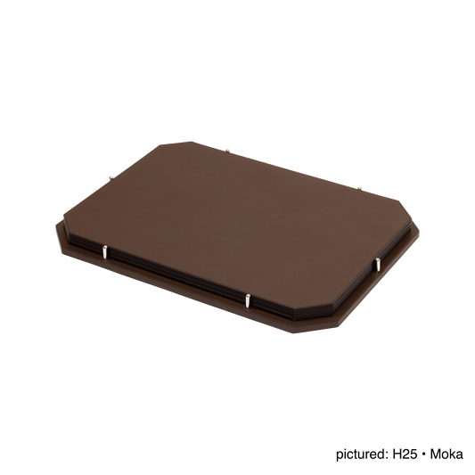 David Leather-Covered Placemat Holder, Zac with 6 Placemats & Polished Metal Pins