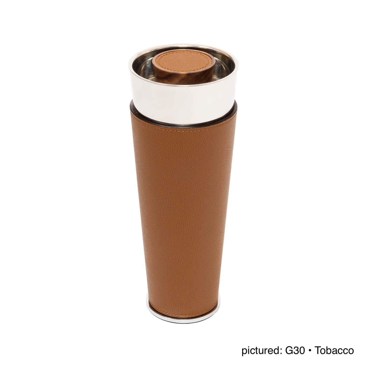 Giobagnara | Ocean Shaker: Leather-covered stainless steel cocktail shaker with walnut wood top | Serveware + Hospitality / Beverage & Extra Accessories | 2Jour Concierge, your luxury lifestyle shop | premium bar accessories, luxury cocktail tools for expensive interiors, private bars, and refined entertaining spaces