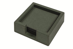 Tao Leather-Covered Wood Coaster Holder Square with 6 Leather Coasters