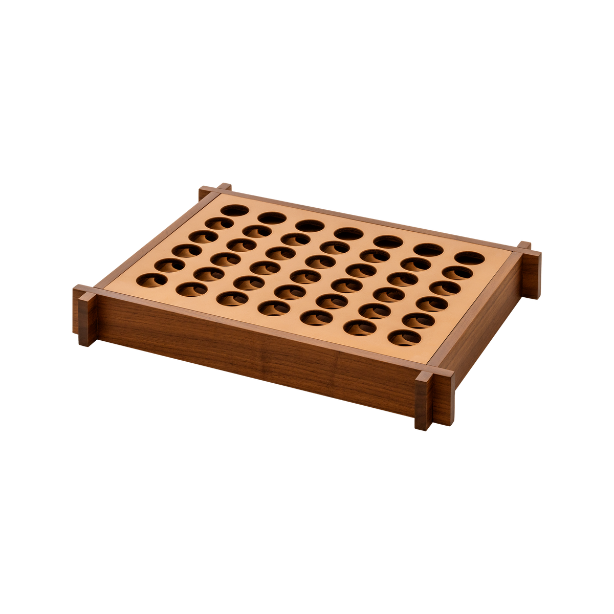 Giobagnara | Structura Connect Four Game Set: Wood structure with sole leather playing field and chips in brown and natural | Game Room | 2Jour Concierge, your luxury lifestyle shop | luxury connect four, Giobagnara Structura, sole leather game set, Italian designer game