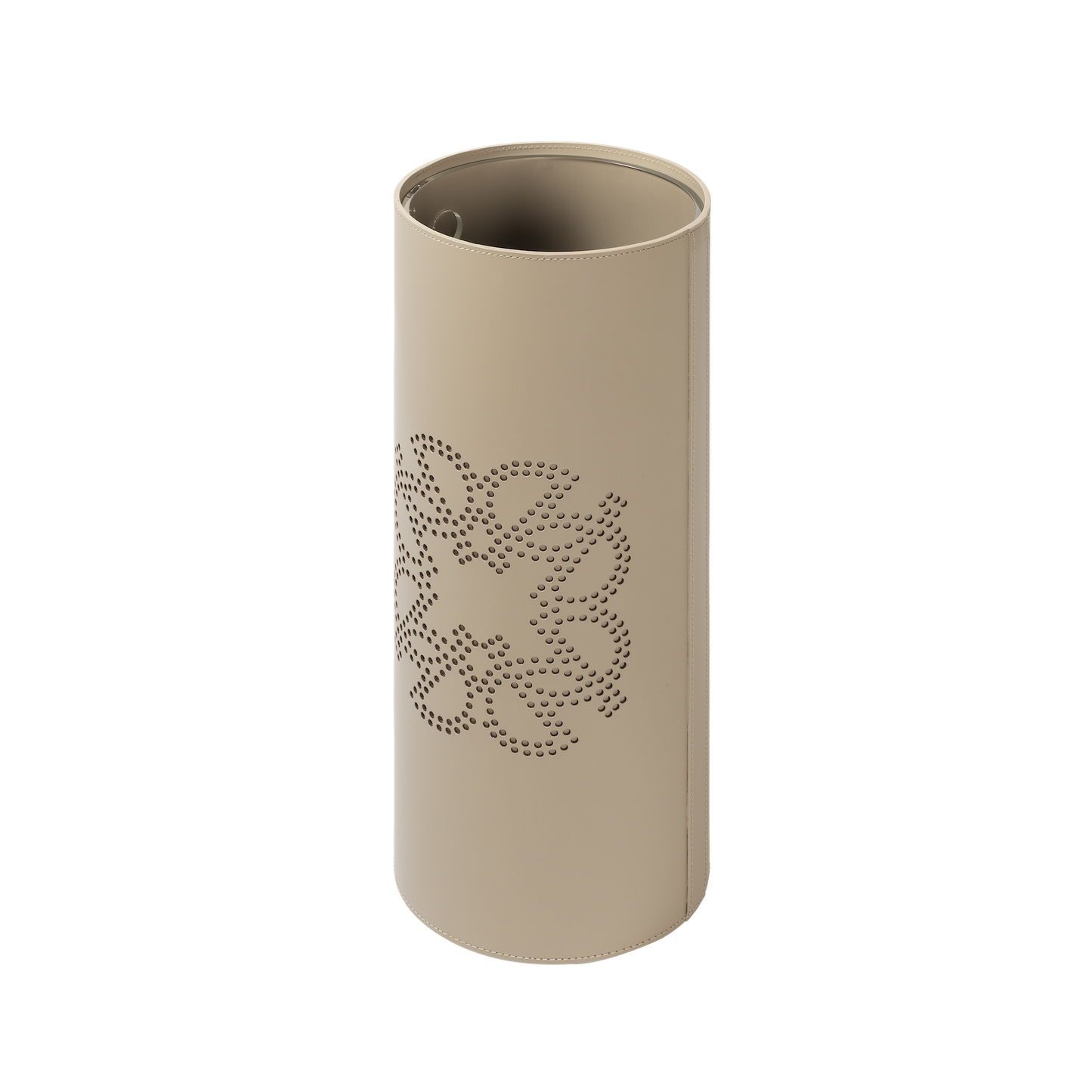 Giobagnara × Elie Saab Ecusson | Wastepaper Bin: Reinforced Tecnocuoio® leather with perforated monogram motif, palladium details, and removable acrylic inner container, available with or without lid | Office + Tech / Bins | 2Jour Concierge, your luxury lifestyle shop | luxury interiors, hospitality décor, elegant living, designer office accessories, boutique hotels, refined lifestyle, yacht décor, executive interiors