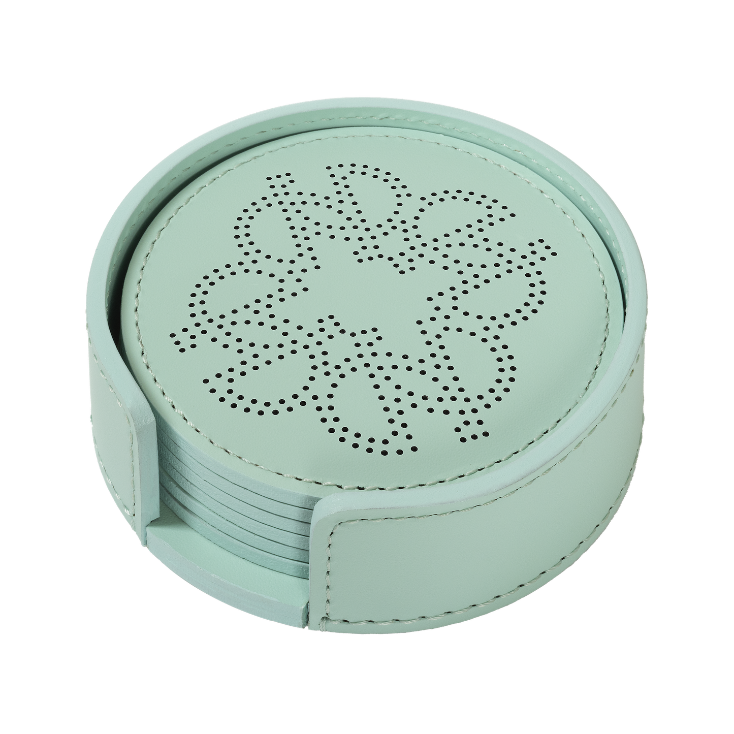 Giobagnara × Elie Saab Ecusson Coaster Holder | Leather coaster holder with matching set of perforated Monogram coasters, water-resistant and UV-protected | Serveware + Hospitality / Coasters | 2Jour Concierge, your luxury lifestyle shop | luxury entertaining, hospitality décor, designer home accessories, boutique hotels, yacht decor, refined lifestyle, table accents