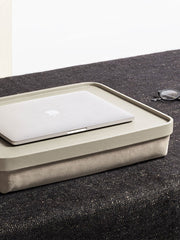x Poltrona Frau Leather-Covered Wood Laptop Tray with Suede Padding