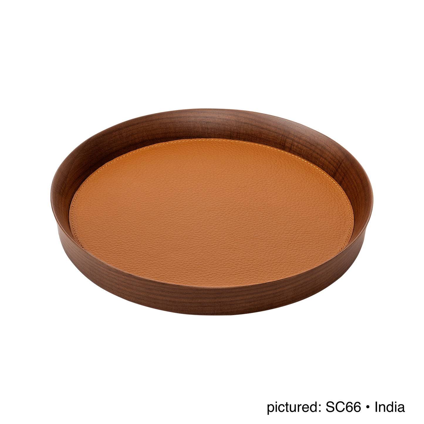 x Poltrona Frau Walnut Wood Valet Tray, Round with Pelle Frau® Leather Inlay
