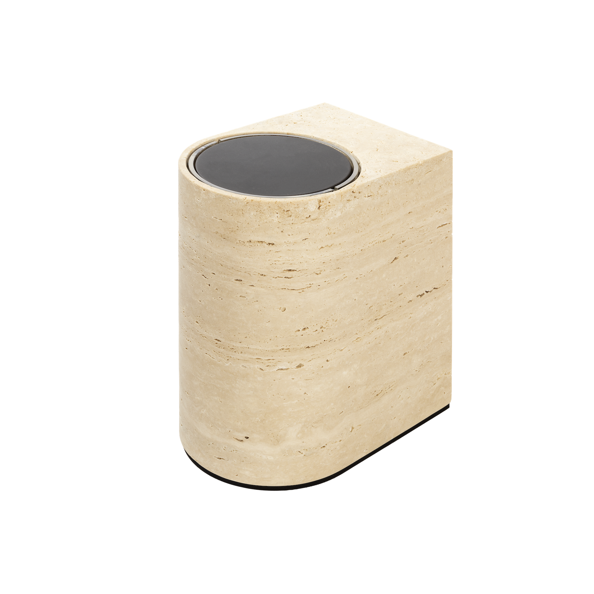 Giobagnara Noble | Bin: Travertine marble with brushed bronze detailing, removable plastic insert, smooth finish | Bathroom / Bins | 2Jour Concierge, your luxury lifestyle shop | luxury interiors, hospitality décor, elegant living, designer home accessories, boutique hotels, refined lifestyle, yacht décor, office décor, executive interiors