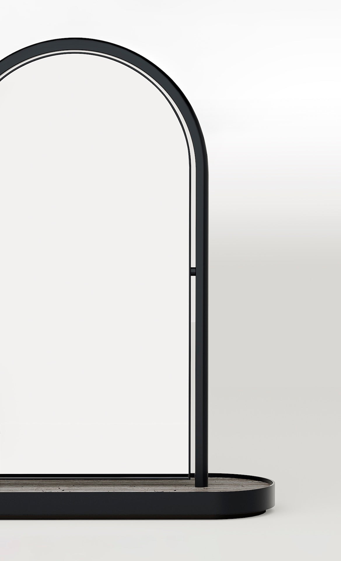 Giobagnara Noble | Freestanding Mirror: Travertine marble with brushed bronze detailing and smooth finish | Bathroom / Freestanding Mirrors | 2Jour Concierge, your luxury lifestyle shop | luxury interiors, hospitality décor, elegant living, designer home accessories, boutique hotels, refined lifestyle, yacht décor, office décor, executive interiors