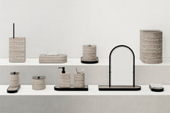 x Glenn Sestig Nobble Marble Bathroom Set with Brushed Bronze Detailing, Travertino Titanium