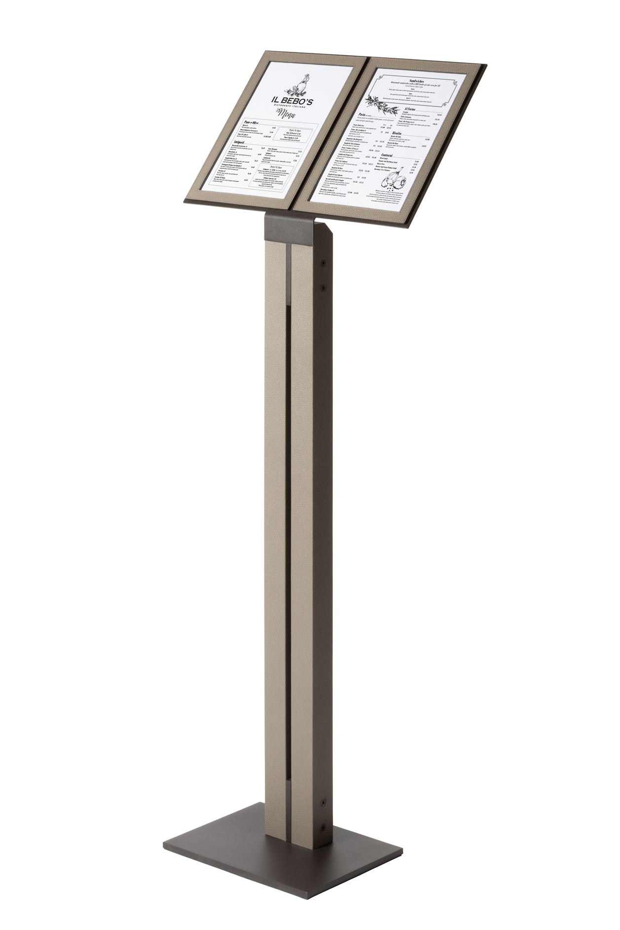 Pillar Metal Picture | Menu Frame Stand w Leather Inserts