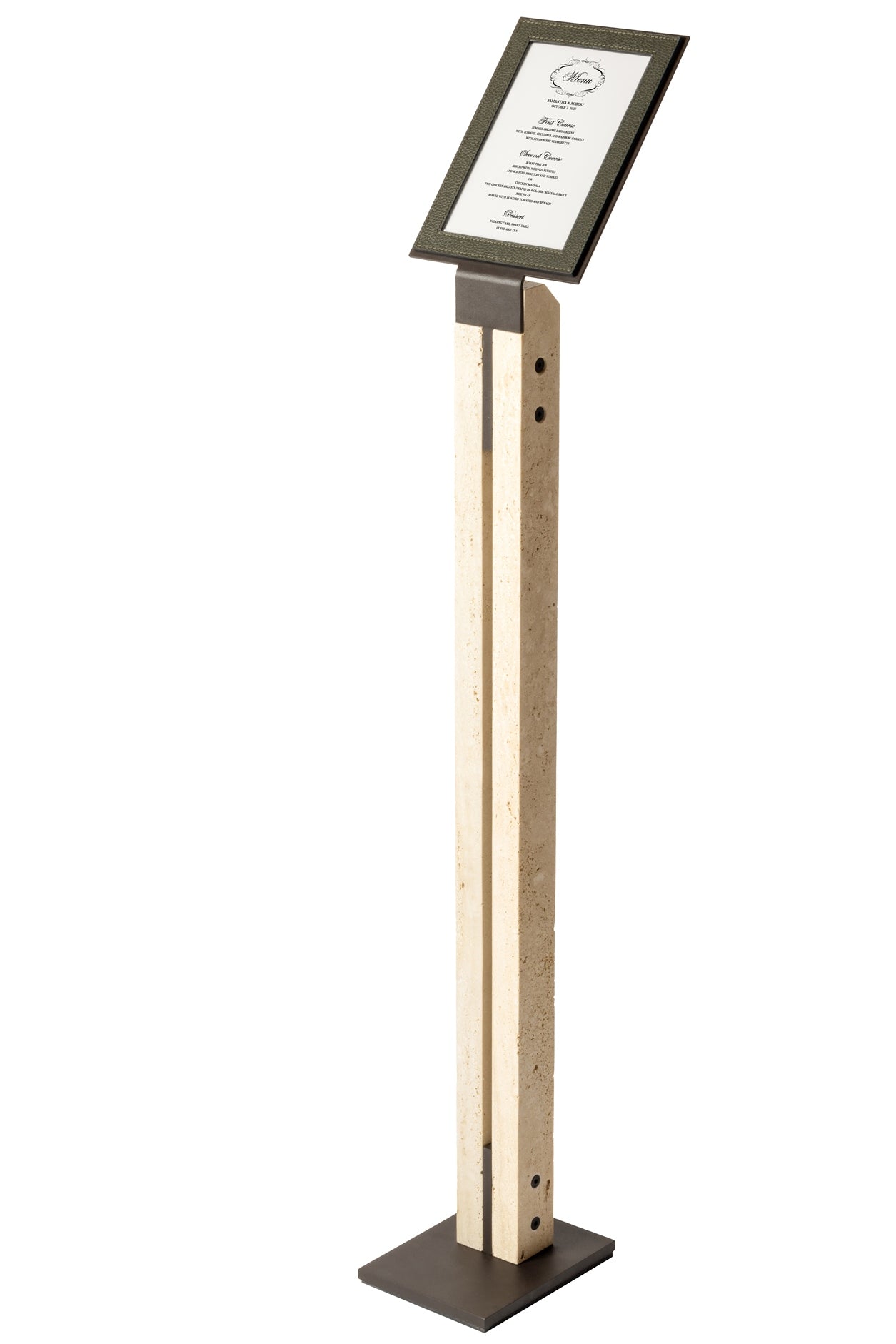 Pillar Metal & Marble Picture | Menu Frame Stand w Leather Inserts