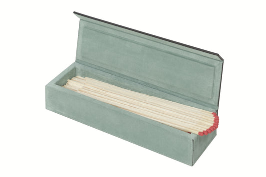 Porte-allumettes géant en bois recouvert de cuir de Parme, avec surface grattée et fermeture magnétique