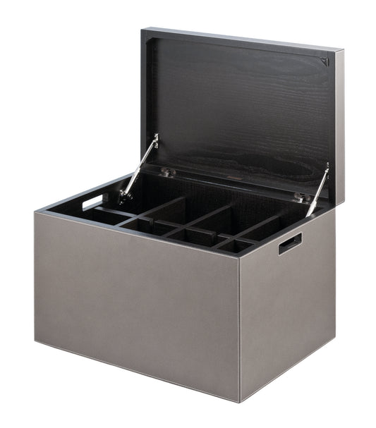 Giobagnara Papei | Shoe Trunk Monochrome: Leather with marine plywood structure, velvet interior, adjustable dividers, and soft-close plunger system | Furniture / Trunks | 2Jour Concierge, your luxury lifestyle shop | luxury interiors, refined storage, dressing room décor, executive residences, hospitality, yacht living