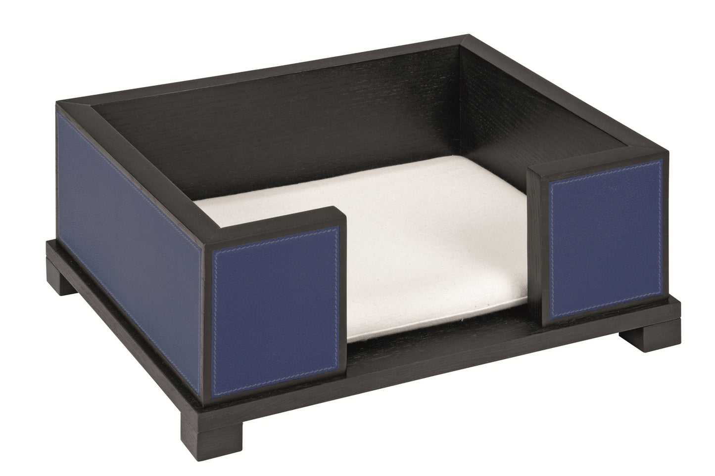 Giobagnara Oscar Oak Wood Dog Bed With Leather Inserts | Oak frame available in three finishes | Embedded leather on the outside for added elegance | Includes pillow with removable cushion cover | Explore Luxury Pet Accessories at 2Jour Concierge, #1 luxury high-end gift & lifestyle shop