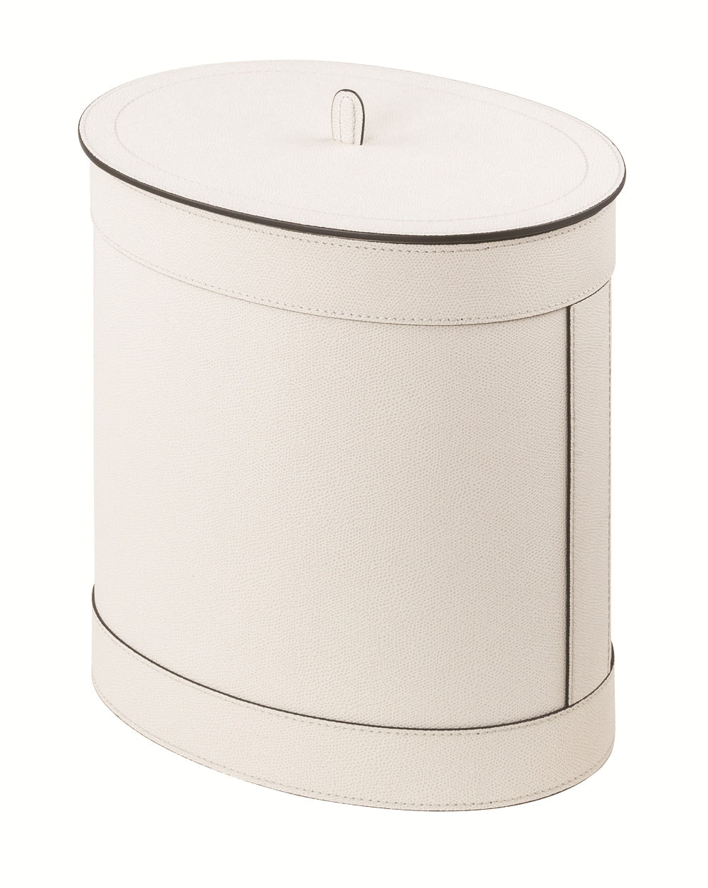 Giobagnara Crosby Oval Wastepaper Bin | All-leather structure with removable inner metal part | Available in three finishes: polished chrome, brushed bronze, brushed brass | Explore Luxury Lifestyle Accessories at 2Jour Concierge, #1 luxury high-end gift & lifestyle shop