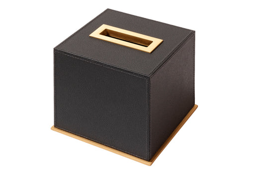 Firenze Leather-Covered Wood Tissue Holder with Flaps Square