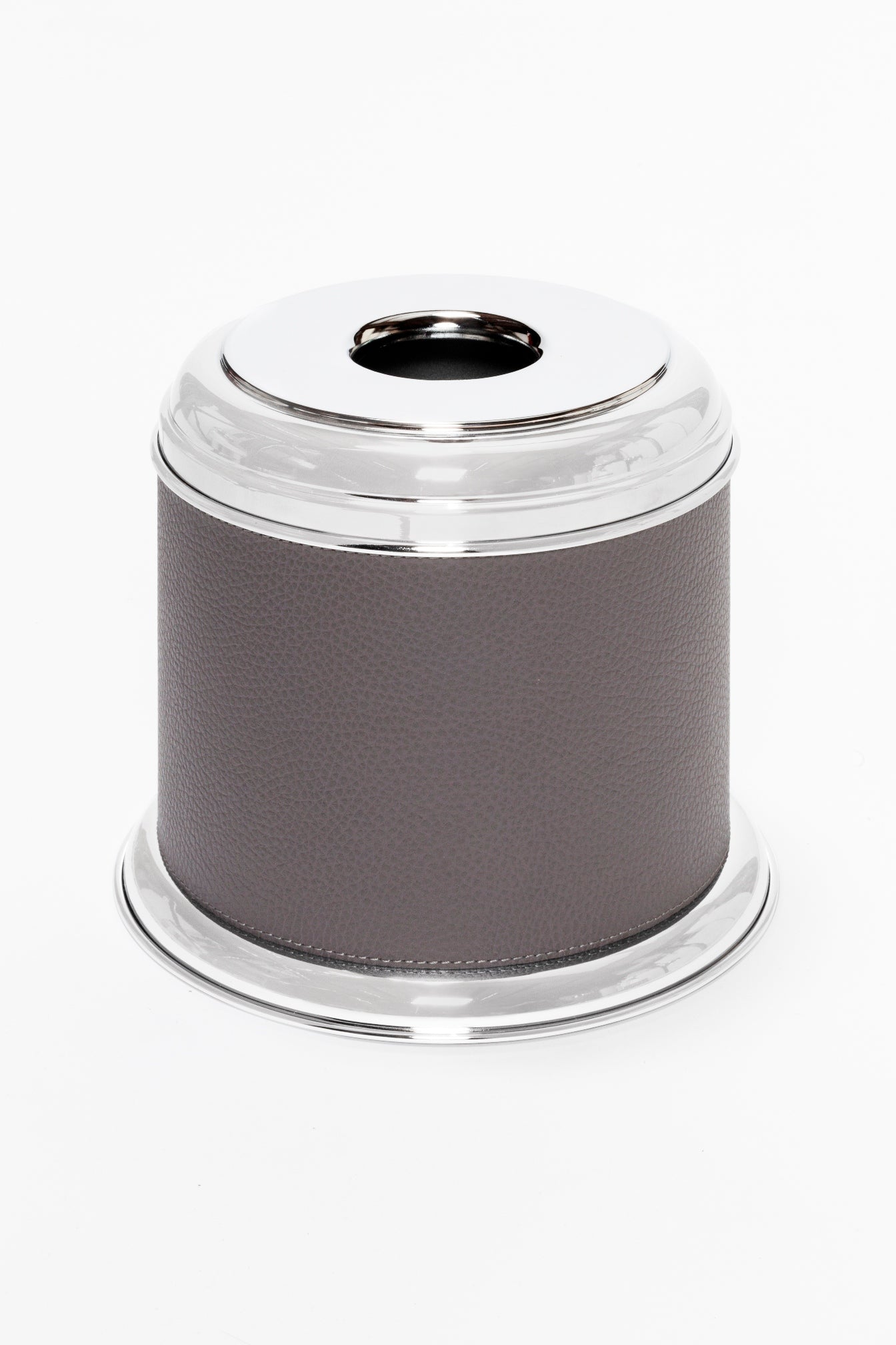 Giobagnara Dubai Round Leather-Covered Metal Tissue Holder | Part of Dubai Bathroom Collection | Luxurious Bath Accessories | Crafted with Fine Leather-Covered Metal Structure | Elegant and Functional Design | Explore the Dubai Bathroom Collection at 2Jour Concierge, #1 luxury high-end gift & lifestyle shop