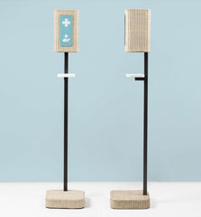Automatic Woven Rattan Sanitizer Gel Dispenser Stand with Removable Corian® Drip Tray