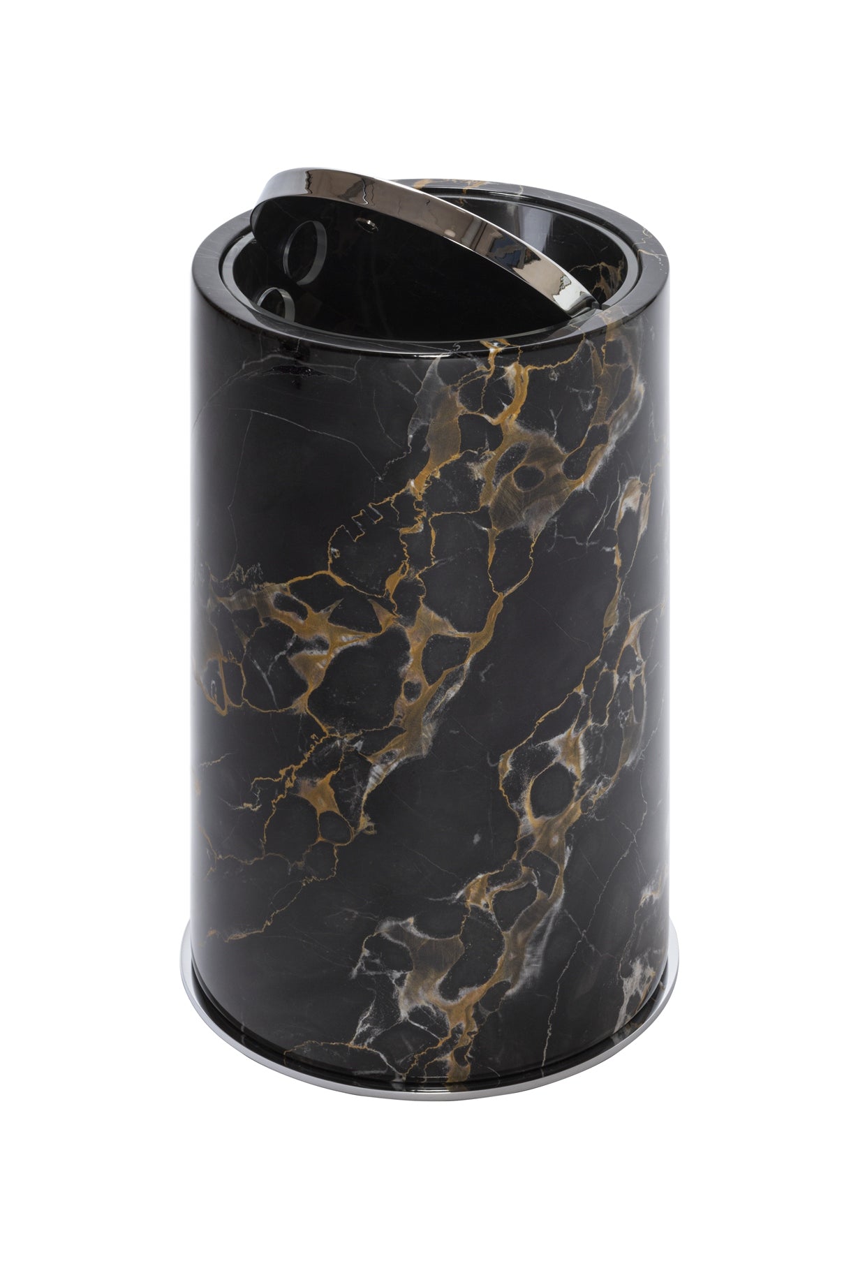 Giobagnara Positano Round Marble Bin | Brass base frame and plexiglass inner structure | Non-slip waterproof rubber base | Discover Luxury Home Accessories at 2Jour Concierge, the premier destination for luxury lifestyle essentials