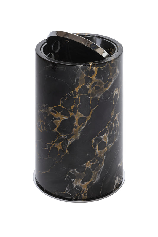 Giobagnara Positano Round Marble Bin | Brass base frame and plexiglass inner structure | Non-slip waterproof rubber base | Discover Luxury Home Accessories at 2Jour Concierge, the premier destination for luxury lifestyle essentials