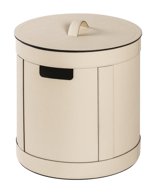 Giobagnara | Storage Basket with Handles Round: All-leather structure with optional lid, available in low and tall formats and two sizes | Storage / Baskets & Boxes | 2Jour Concierge, your luxury lifestyle shop | contemporary storage, Italian leather, refined organization, versatile design