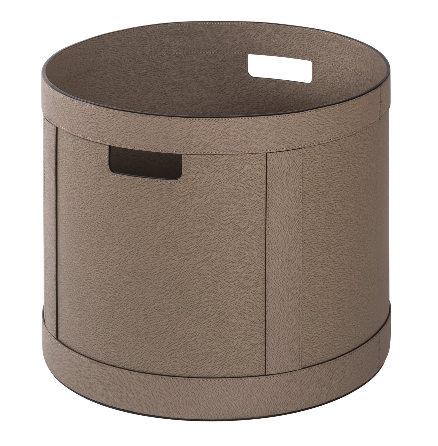 Giobagnara | Storage Basket with Handles Round: All-leather structure with optional lid, available in low and tall formats and two sizes | Storage / Baskets & Boxes | 2Jour Concierge, your luxury lifestyle shop | contemporary storage, Italian leather, refined organization, versatile design