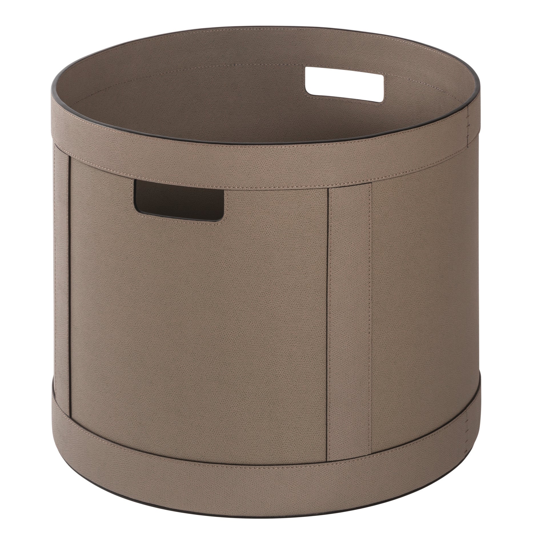 Giobagnara | Storage Basket with Handles Round: All-leather structure with optional lid, available in low and tall formats and two sizes | Storage / Baskets & Boxes | 2Jour Concierge, your luxury lifestyle shop | contemporary storage, Italian leather, refined organization, versatile design