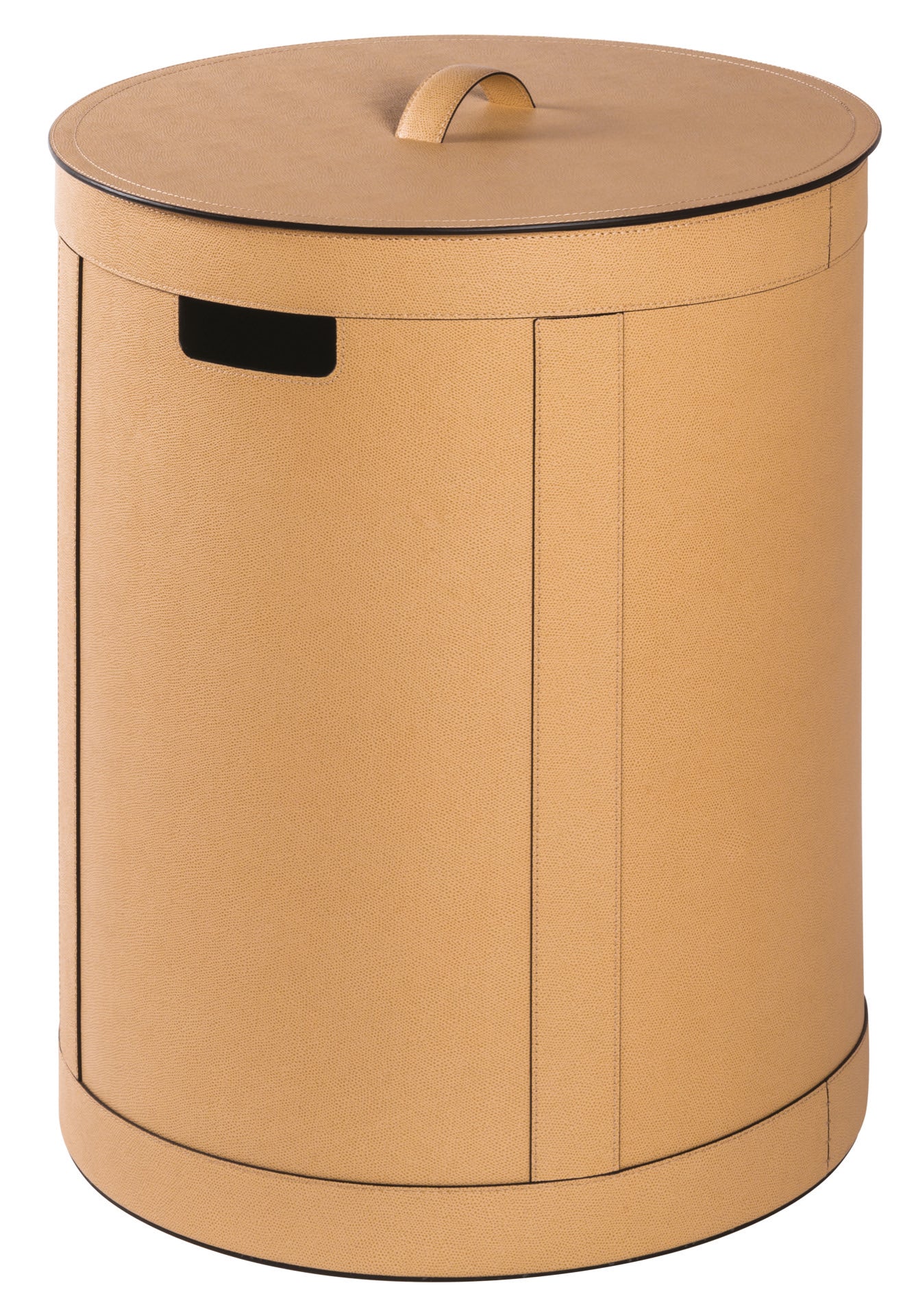 Giobagnara | Storage Basket with Handles — Round Tall: All-leather structure, available with or without lid | Storage / Storage Baskets & Boxes | 2Jour Concierge, your luxury lifestyle shop | modern interiors, refined storage, Italian craftsmanship, versatile accessory