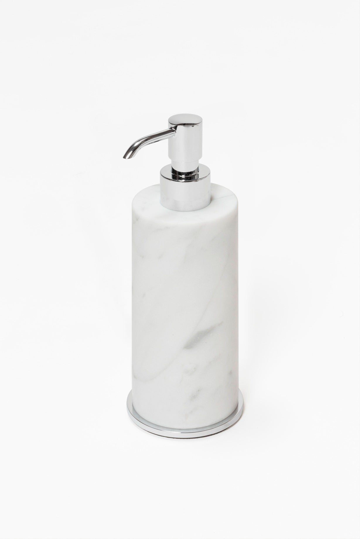 Giobagnara Positano Marble Soap Dispenser | Marble structure with brass base frame | Non-slip waterproof rubber base underneath | Part of Positano Marble Bathroom Set | Unique Stone Patterns | Explore the Positano Collection at 2Jour Concierge, #1 luxury high-end gift & lifestyle shop