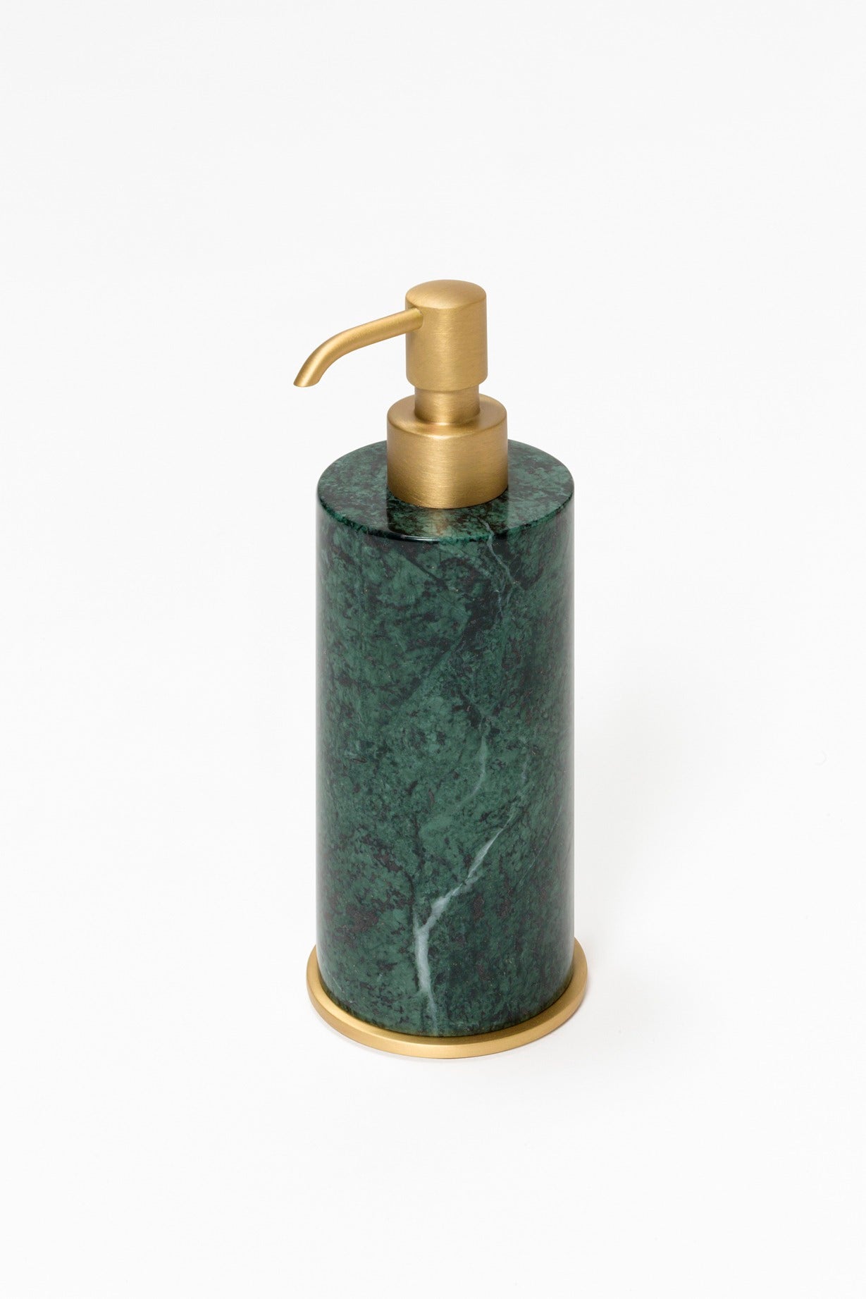 Giobagnara Positano Marble Soap Dispenser | Marble structure with brass base frame | Non-slip waterproof rubber base underneath | Part of Positano Marble Bathroom Set | Unique Stone Patterns | Explore the Positano Collection at 2Jour Concierge, #1 luxury high-end gift & lifestyle shop