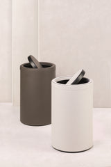 Swing Leather-Covered Metal Wastepaper Bin With Removable Lid