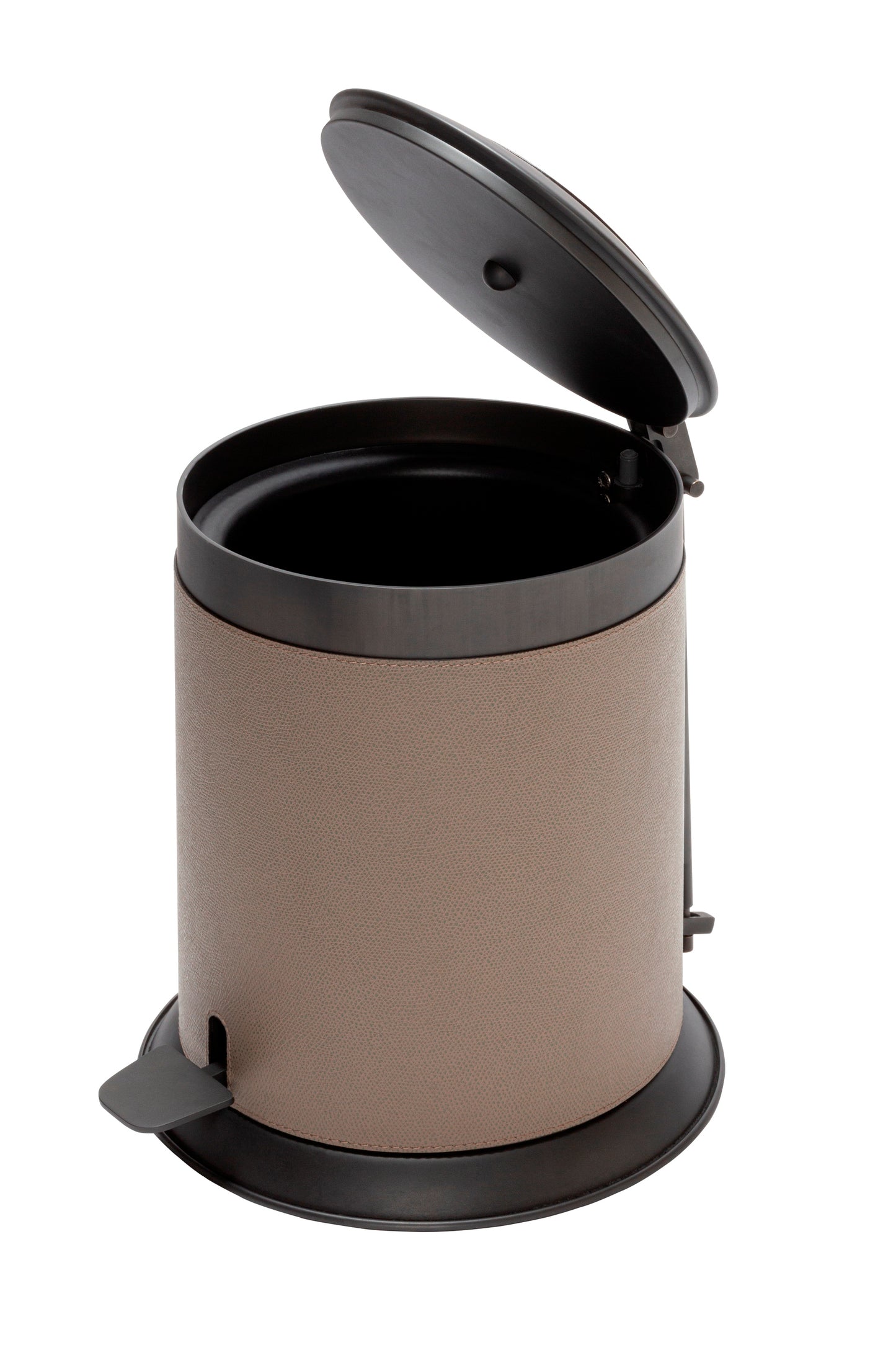 Giobagnara Bebop Metal Pedal Bin With Leather Inserts And Removable Container | Elegant metal pedal bin accented with luxurious leather details | Features a convenient removable container for easy cleaning | Discover premium home essentials at 2Jour Concierge, your destination for luxury lifestyle products