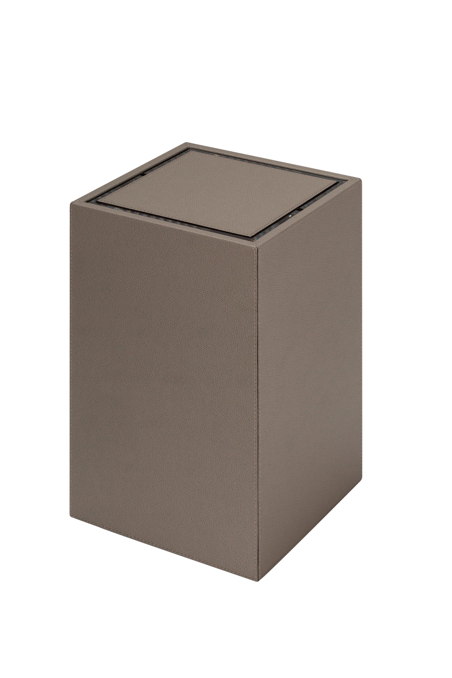 Giobagnara Groove Wastepaper Bin | Leather-covered wood structure | Non-slip waterproof rubber base underneath | Removable tilting lid and plexiglass inner structure for easy cleaning | Discover Luxury Lifestyle Accessories at 2Jour Concierge, #1 luxury high-end gift & lifestyle shop