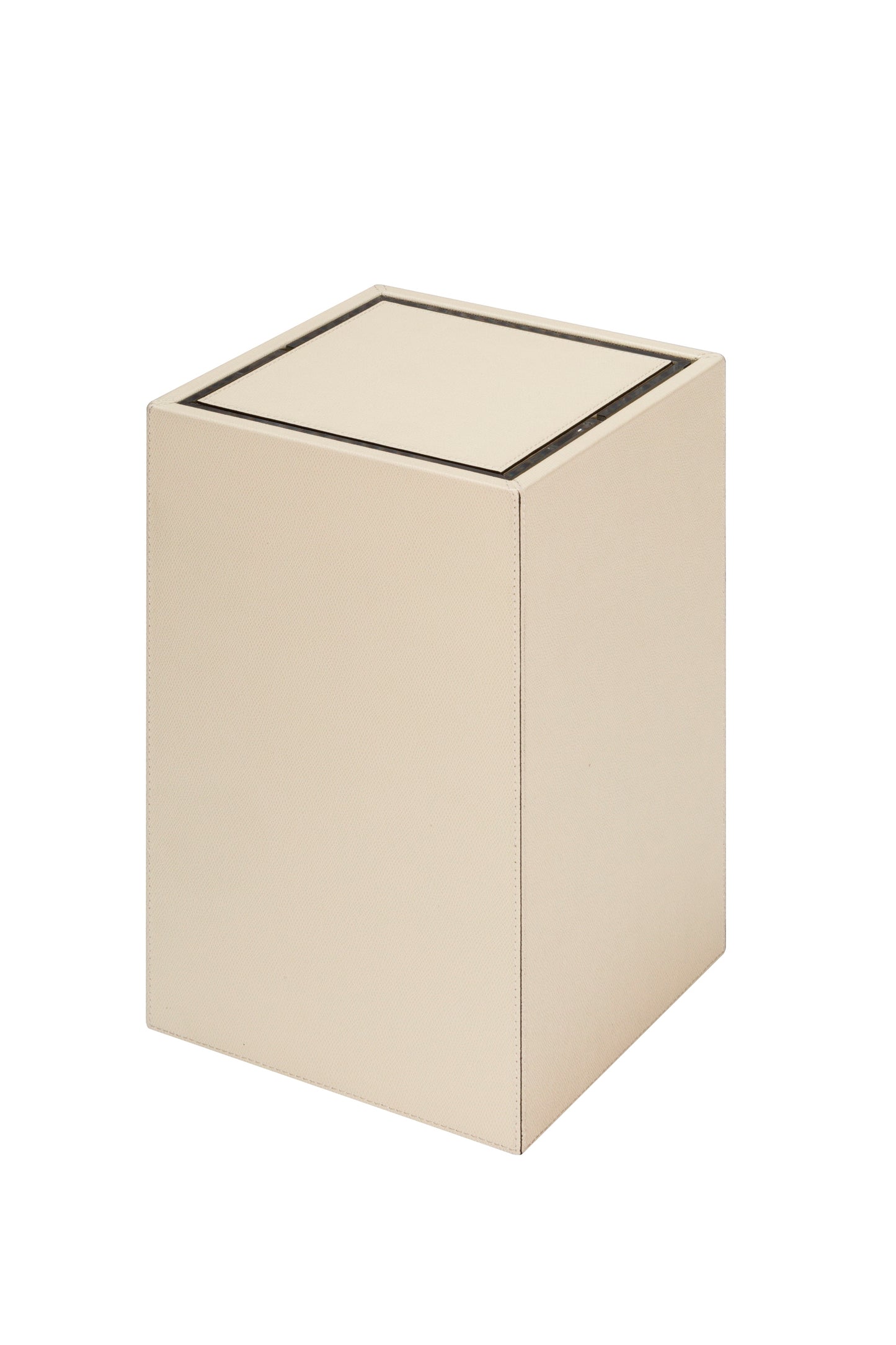 Giobagnara Groove Wastepaper Bin | Leather-covered wood structure | Non-slip waterproof rubber base underneath | Removable tilting lid and plexiglass inner structure for easy cleaning | Discover Luxury Lifestyle Accessories at 2Jour Concierge, #1 luxury high-end gift & lifestyle shop