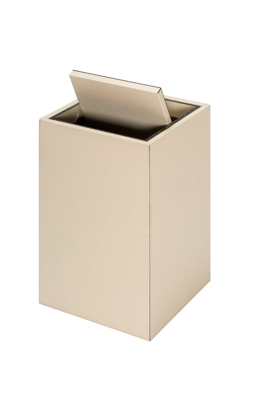 Giobagnara Groove Wastepaper Bin | Leather-covered wood structure | Non-slip waterproof rubber base underneath | Removable tilting lid and plexiglass inner structure for easy cleaning | Discover Luxury Lifestyle Accessories at 2Jour Concierge, #1 luxury high-end gift & lifestyle shop