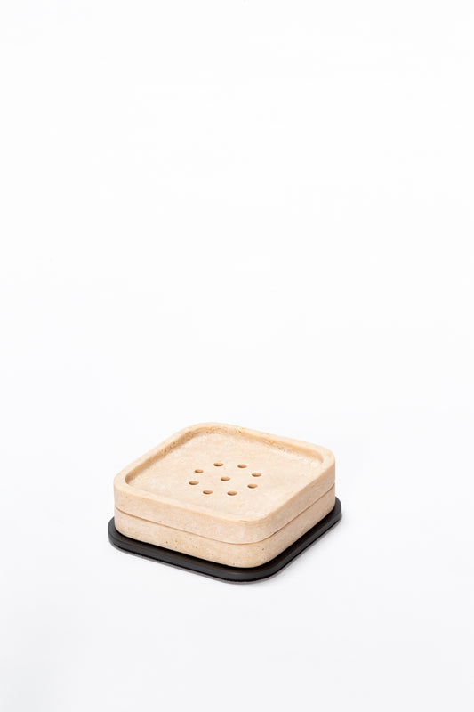 Giobagnara Polo Marble Square Soap Bowl | Marble Structure with Brass Base Frame | Non-Slip Waterproof Rubber Base | Part of Polo Marble Bathroom Set | Iconic Silhouette with Rounded Corners | Unique and Exclusive Design | Explore the Polo Marble Bathroom Collection at 2Jour Concierge, #1 luxury high-end gift & lifestyle shop