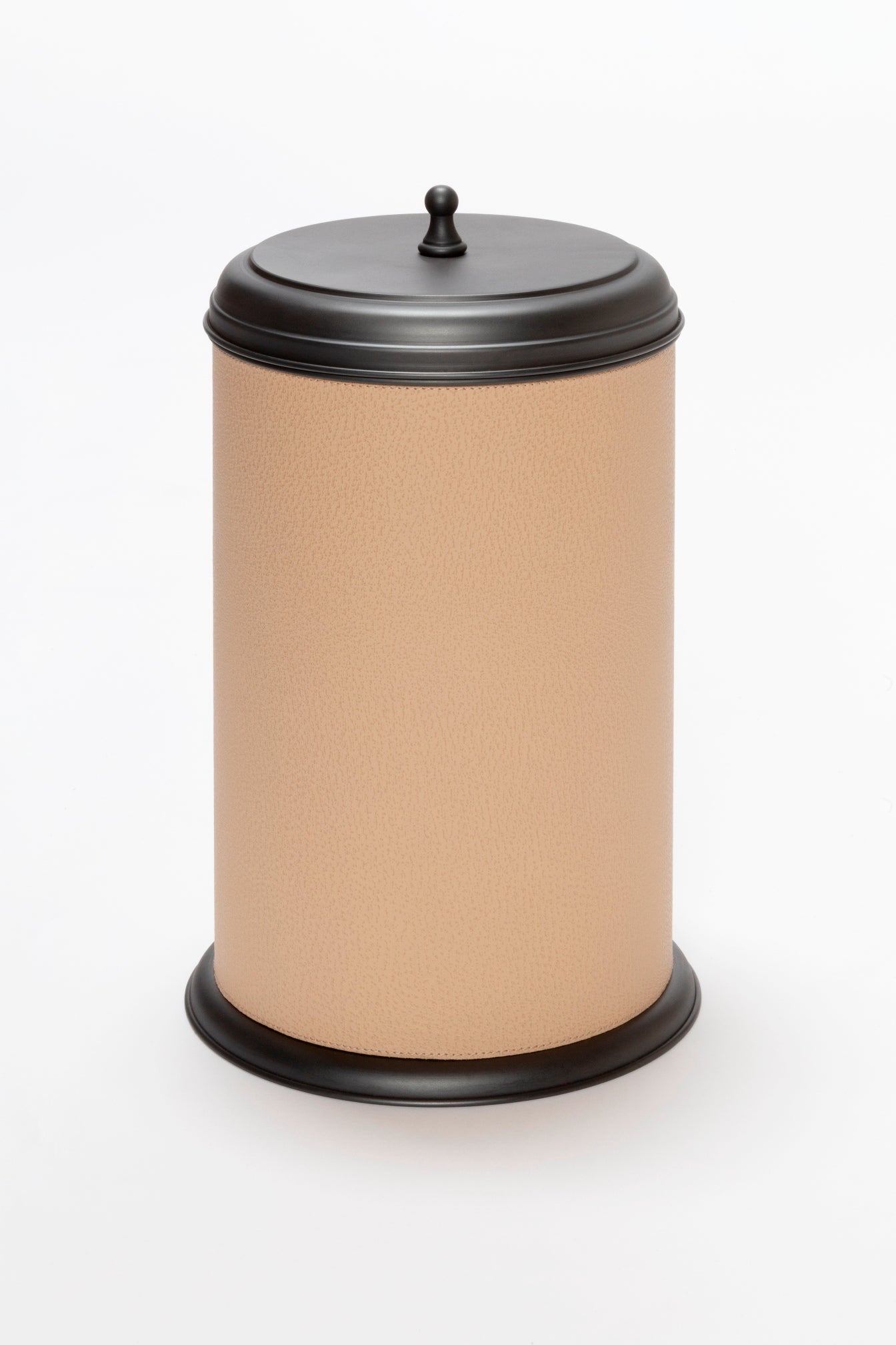 Giobagnara Dubai Leather-Covered Metal Bin With Lid | Part of Dubai Bathroom Collection | Luxurious Bath Accessories | Crafted with Fine Leather-Covered Metal Structure | Elegant and Functional Design | Explore the Dubai Bathroom Collection at 2Jour Concierge, #1 luxury high-end gift & lifestyle shop