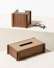 Structura Leather & Walnut Wood Tissue Holder Square